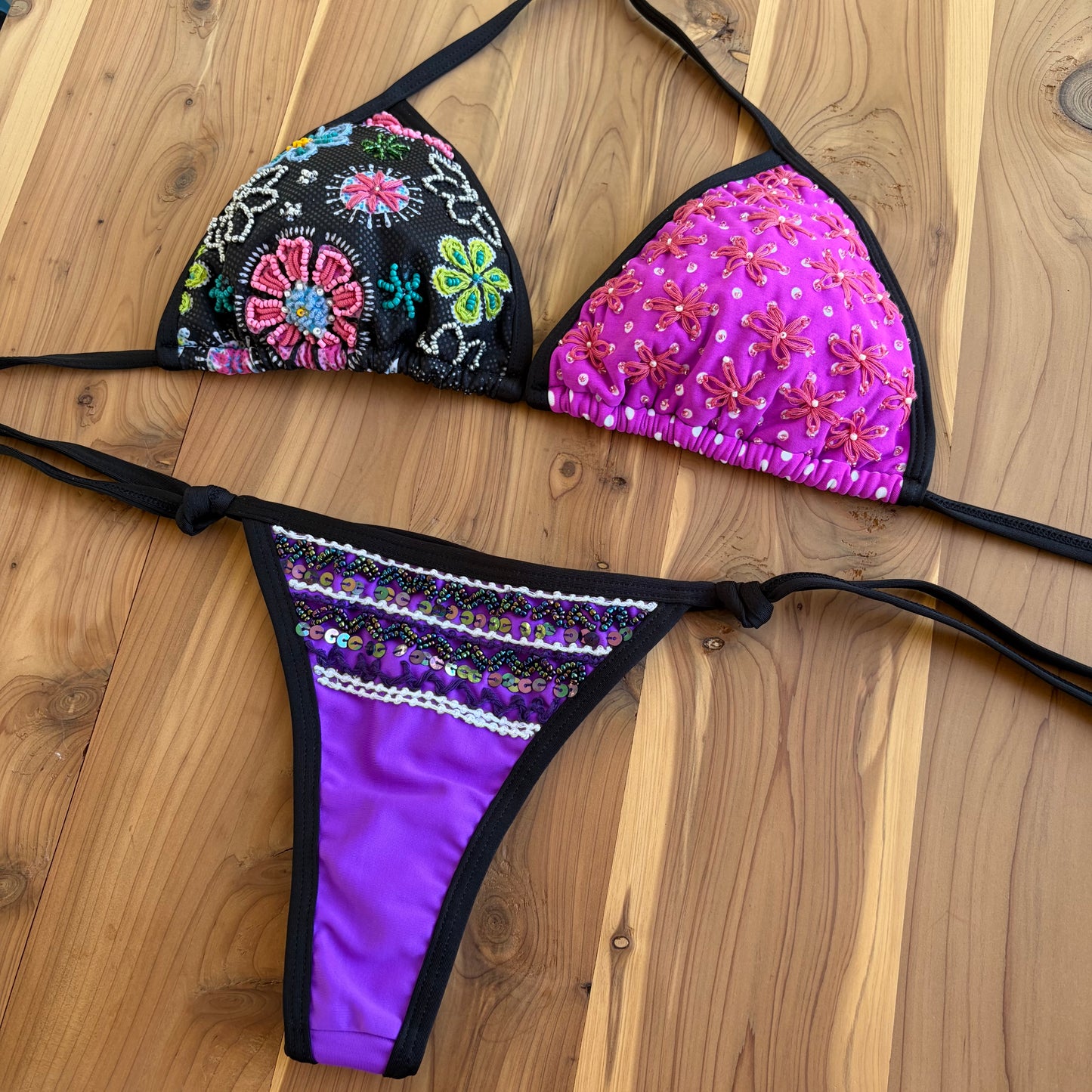 Lira - Premium Hand-Embroidered Colombian Bikini – Multicolor Tropical Print